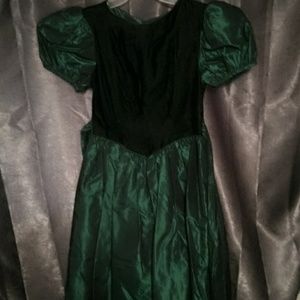 Dark green velvet and shiny formal dress 80's/90's